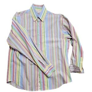 Bugatchi Uomo Mens Large Long Sleeve‎ Button Down Shirt Multicolor Stripe L